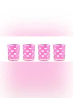 MacKenzie-Childs Pink Check Acrylic Tumblers, Set of 4 NWT
